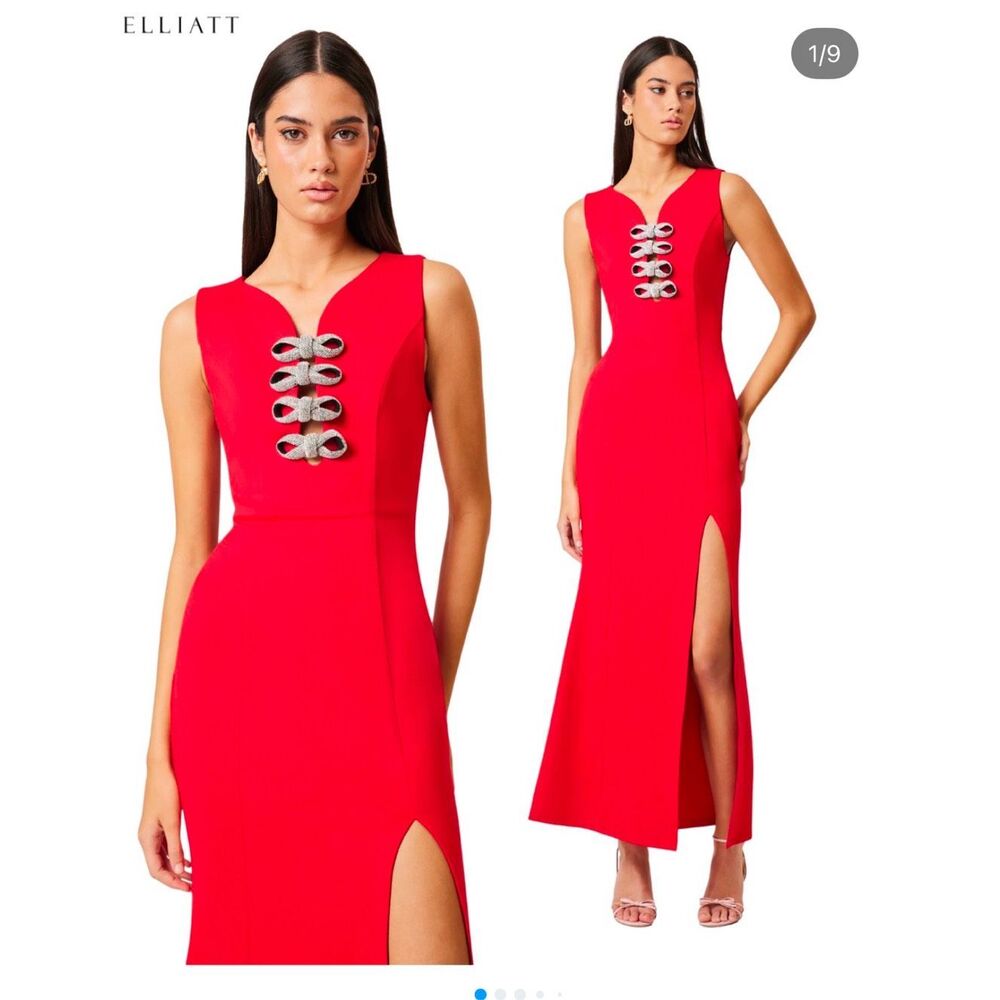 Elliatt Red Sleeveless Gown with Silver Hardware
